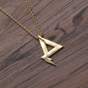 Copper Zircon <b>Tripod</b> Pendant Necklace, Men's Hip Hop Triangle Bolt Chain for Streetwear - Product Image 2
