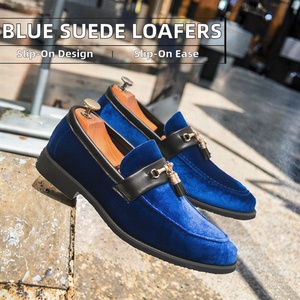 Mocassins décontractés en daim bleu-vert grande taille à enfiler confortables avec pompons pour mariages et occasions formelles été couleur unie - Product Image 6