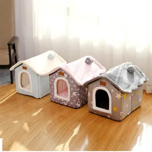 Livraison directe hiver lit pour chat pliable intérieur chats chiot grotte douce et chaude maison pour animaux de compagnie avec peluche coussin doux velours maison pour chiens