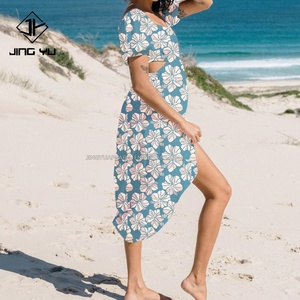 Robes élégantes pour femmes, robe longue vintage, robe décontractée à fleurs, taille haute, plage, robes maxi hawaïennes personnalisées, imprimées - Product Image 2