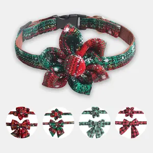 Weihnachten Hund Katzen halsband Sonnenblumen rock Verstellbare rot-grüne Weihnachts halsbänder mit Kunststoffs chnalle Haustier zubehör