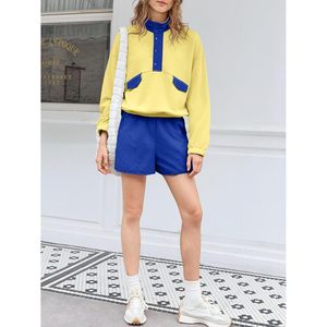 Conjunto Deportivo de 2 Piezas para Mujer, Sudadera con Bloques de Color y Pantalones Cortos, Atuendo Casual de Otoño, Manga Larga, Diseño Transpirable - Product Image 6