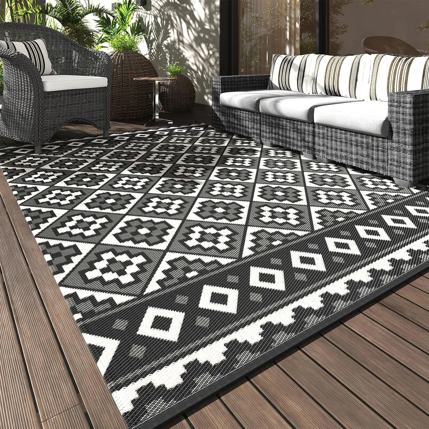 Ngoài trời Patio rug Reversible xách tay ngoài trời nhựa rơm rug cắm trại thảm cho bên ngoài RV