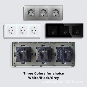 เต้ารับติดผนังแบบยุโรป 3 ช่อง สีดำ กระจกนิรภัย 16A ป้องกันการงัดแงะ แบบฝังผนัง สำหรับส่งออก - Product Image 4