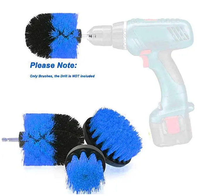 Soft Bristle 3 Pcs Drill Brush Set Blue Toilet Floor Kitchen Car Cleaning Drill Brush