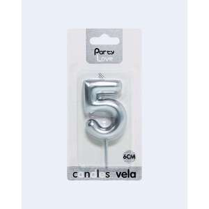 Party Love Silver Number 5 Candle 6Cm Birthday Cake Decor - Product Image 1