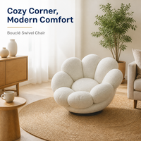 Fauteuil lounge moderne et artistique avec accents de pétales de fleurs, coloré arc-en-ciel, pivotant, en velours doux, avec pieds en métal, pour hôtel