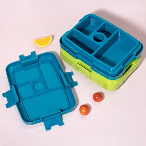Fabriek Bpa Gratis Lekvrij Custom Logo 4 Compartimenten Geïsoleerd Plastic Kids Bento Boxes Food Bento Lunchbox Voor Kinderen School