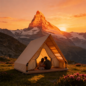 MeiSu ZP002 Houten Safari Glamping Tent van staal en PVC canvas, waterdicht, brandwerend, winddicht, geschikt voor alle seizoenen, tweepersoons slaapkamer. - Product Image 1