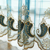 Rideaux transparents à fleurs bleues de luxe Rideau en gaze de tulle de fenêtre de style européen pour salon
