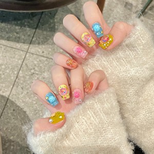 Design #2335 all'ingrosso unghie corte acriliche False graziose tartarughe colorate 10 pz riutilizzabili pressate a mano sulle unghie - Product Image 2