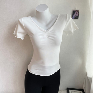 <span class=keywords><strong>Brandy</strong></span> BM, nueva <span class=keywords><strong>ropa</strong></span> de entrenamiento de baile para adultos de verano para mujeres, camiseta de manga corta con cuello en V para Yoga, <span class=keywords><strong>ropa</strong></span> de baile de punto adelgazante - Product Image 5