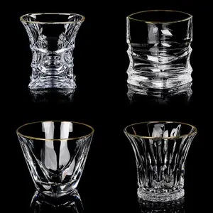 Luxury Premium Clear Glasses Handblown Geometry Whiskey Glass with Gold Rim