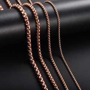 Collier chaîne Rolo carrée classique en acier inoxydable pour hommes et femmes, 2/3/4/5 mm, plaqué or rose, bijoux en métal - Product Image 5