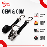 Sangle d'arrimage à cliquet avec poignée ergonomique, crochet double-J, résistante à la rouille, qualité marine, 27 mm, 800 kg, sangle en PES, certifiée TUV