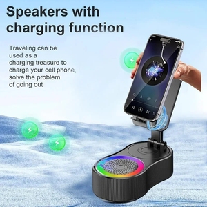 携帯電話充電スタンド内蔵スピーカーBT 5.3 RGB雰囲気ライト360度回転ミニサイズ折りたたみ式怠惰な携帯電話ホルダーマウント - Product Image 4