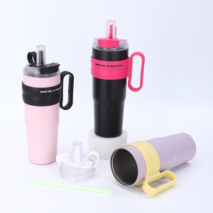Stainless Steel Insulated <b>Mug</b> With Handle 304 <b>Large</b> Capacity Double Straw Travel Drink Bottle Outdoor Portable Cup - Product Image 1