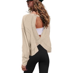 FOXA Womens Open Back Loose Workout Top Long Sleeve Athletic <b>Tshirt</b> Yoga Gym <b>Dance</b> Tee Y2k Slouchy Style - Product Image 1