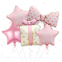 Kit de ballons en aluminium rose pour cadeau, 5 pièces, ensemble de ballons en forme de nœud, d'étoile et de cœur, décoration pour fête de naissance, anniversaire, fournitures en vrac, CE/CPC