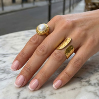 Bague pour femme en tungstène électroplaqué, ornée de perles colorées et de coquillages, de haute qualité, au design de niche européen-américain, tendance Instagram