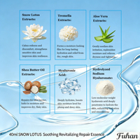Essence réparatrice pour le visage à base d'herbes biologiques naturelles, extrait de Tremella, de lotus des neiges, d'aloe vera, de beurre de karité, d'acide hyaluronique, hydratante