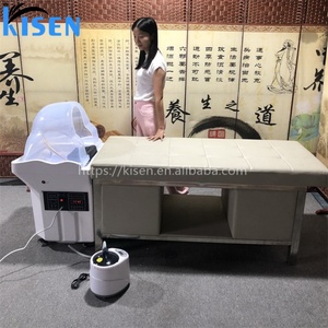 Fauteuil de lavage capillaire professionnel Kisen avec vapeur, lit de massage thaïlandais moderne pour spa et hydrothérapie, avec armoire de rangement - Product Image 6