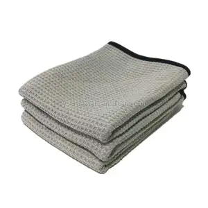 Factory Wholesale Custom 400gsm 50x100cm Gray Microfiber Waffle Weave Cleaning Cloth Micro Fiber Car Drying Towels for Car Wash
