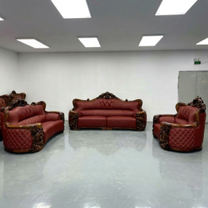 Sofá de cuero genuino con respaldo capitoné y brazos enrollados para sala de estar, juego de sofás de cuero con respaldo capitoné y brazos enrollados - Product Image 1
