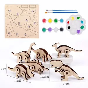 Creative DIY Dinosaur Puzzle Children's Handmade Assembly Hand Painted Coloring And Wooden Educational Toy