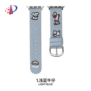 Dachshund Puppy correa de cuero vaquero bordada para Iwatch10 98765 pulsera de muñeca Ultra para Apple Watch correa de reloj de cuero - Product Image 3