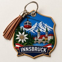 Porte-clés personnalisé Innsbruck Edelweiss Telecabin Autriche Vieille Ville Brodé en tissu Souvenir Étiquette de sac