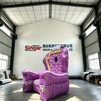 Canapé gonflable géant portable de 2 m, chaise trône de princesse violette pour fête d'anniversaire