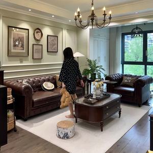 Estilo americano Chersfield Vintage cuero genuino usado sofá extraíble, juego de sofá para sala de estar, arte de cuero madera maciza europea - Product Image 3