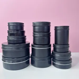 Kostenlose Probe schwarz Silber Runde Metallic Box Dose Breite Dosen für Kerzen Kosmetik behälter Aluminium Kerzen glas und Aluminium dose