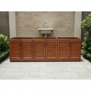 Îlot de cuisine extérieur moderne en alliage d'aluminium avec évier, autoportant, double porte, design écologique, 5+ tiroirs, finition ultra brillante pour - Product Image 5