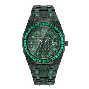 Montre à quartz pour homme, best-seller, avec diamants verts taille ovale et diamants mélangés, calendrier intégré, design tendance - Product Image 5