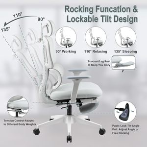 High Back Mesh Ergonomic Office Chair, Reclining <b>Desk</b> Chair with Footrest, Coat Hanger, Lumbar Support & Sponge Seat - Product Image 3