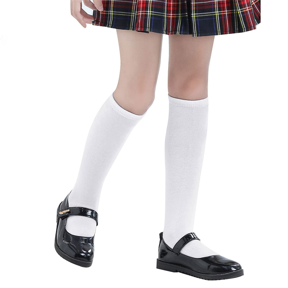 Chaussettes d'uniforme scolaire en tricot pour filles Chaussettes sans couture sur le genou pour filles garçons enfants Chaussettes d'école blanches