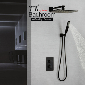 Zoneskaiting — grand ensemble de <span class=keywords><strong>douche</strong></span> à pluie, pommeau de pluie à montage mural, <span class=keywords><strong>thermostatique</strong></span>, de couleur noire mate, cascade, salle de bains - Product Image 6
