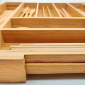 बर्तन धारक के लिए बांस का एक्सपेरियर, समायोज्य कटलरी ट्रे, लकड़ी दराज डिवाइडर डिवाइडर्स सिल्वरवेयर के लिए आयोजक - Product Image 3