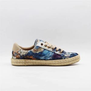 Floral Print <b>Canvas</b> Low-Top Sneakers with Jute Woven <b>Espadrille</b> Sole, Lace-Up - Bohemian Summer Casual Footwear for Women - Product Image 4