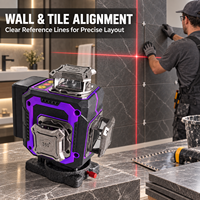Niveau laser industriel 4D à 16 lignes, faisceau vert 360 degrés, auto-nivelant, outil de nivellement croisé pour sols, murs, carreaux et plafonds de construction
