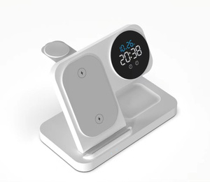 <span class=keywords><strong>Chargeur</strong></span> multifonctionnel 4-en-1 15W pour téléphone, montre intelligente et écouteurs à <span class=keywords><strong>induction</strong></span> <span class=keywords><strong>avec</strong></span> calendrier, <span class=keywords><strong>réveil</strong></span>, station de recharge sans fil - Product Image 2