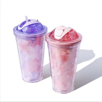 Gobelets en plastique transparent à double paroi avec couvercle et paille, à paillettes, pour café, eau et bubble tea, réutilisables