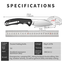 Couteau pliant en aluminium et acier inoxydable D2, artisanat de précision, noir, EDC, haute dureté, pour la chasse, la pêche, le camping, la randonnée