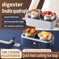 Boîte à lunch chauffante portable pour bureau à domicile 350W, boîte à lunch électrique auto-chauffante à double couche avec 4 bols en acier inoxydable