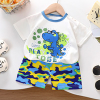 Setelan Baju Lengan Pendek dan Celana Pendek Musim Panas untuk Anak Laki-laki dan Perempuan dengan Motif Kartun, Nyaman, Bernapas, dan Modis
