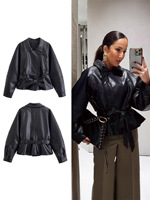 PB & ZA transfrontalier Style européen et américain 2025 nouveau Style de mode vêtements pour femmes en gros noir court en cuir coupe-vent