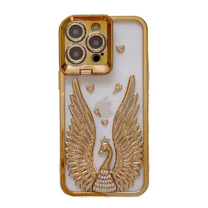 Angel Wing Frame Bracket Lens Protector Mobile Phone Case For iPhone 15 Pro Max
