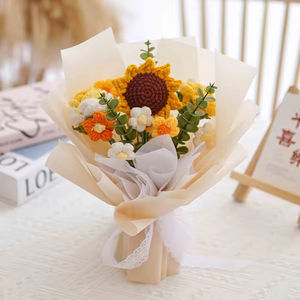 Cadeaux chauds tendance de la Saint-Valentin <span class=keywords><strong>Bouquet</strong></span> de marguerites de tournesol tricoté grande fleur avec tige et feuilles <span class=keywords><strong>Bouquet</strong></span> de fleurs au Crochet - Product Image 3
